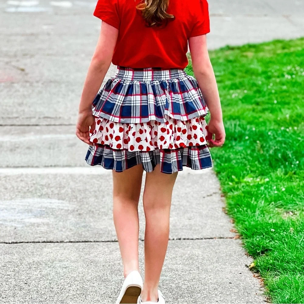 MAKENA LANE Classic Plaid Skort Apples Skirt Girls 6